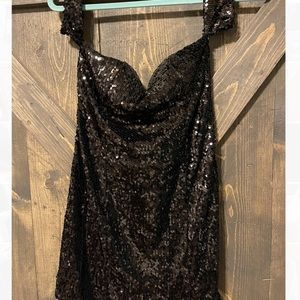 Black sequin cocktail dress - off the shoulder
